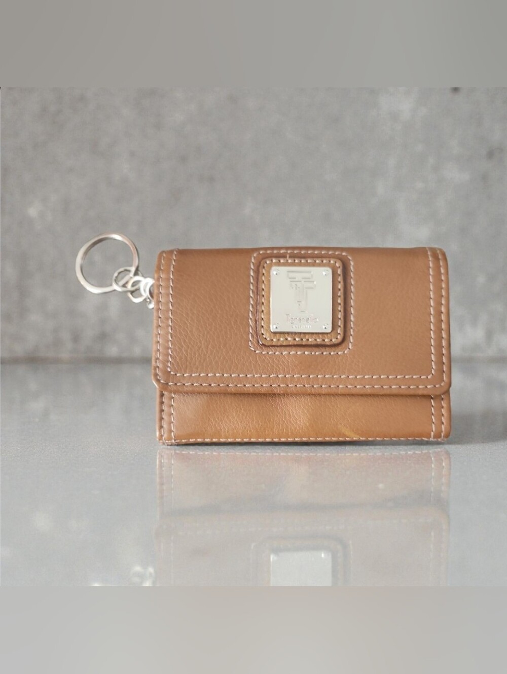 Tignanello Brown Leather Key Pouch with Silver Logo